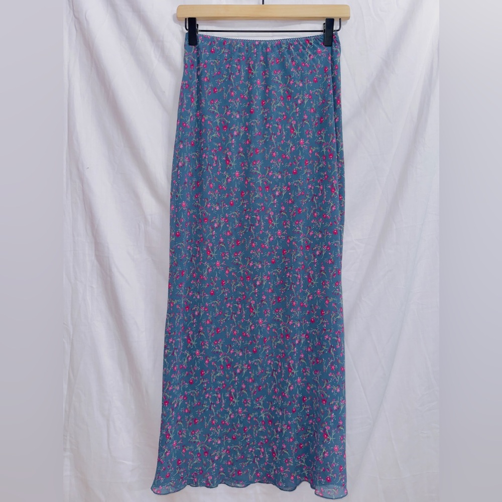 Wild Fable Blue Floral Print High Waisted A-line midi Slip Skirt size XS